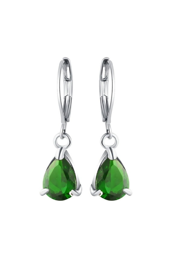 Jioakfa Jewelry Collection Dangle Drop Earrings,Silver Solitaire Leverback Earring Teardrop Birthstone Jewelry For Women Green One Size