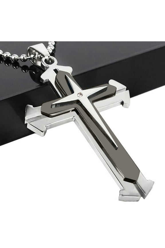 Jioakfa Jewelry Collection Men Titanium Steel Cross Necklace Black