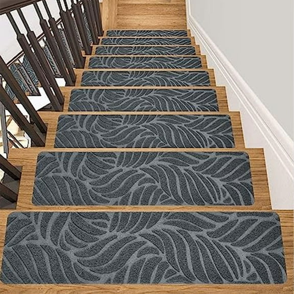 Jioakfa Non-Slip Carpet Stair Treads For Wooden Steps, 8" X 30" Indoor Stair Runners For Wooden Steps, Edging Stair Rugs With Reusable Peel And Stick Adhesive For Kids Elders And Pets Gray-1Pc 30X8In