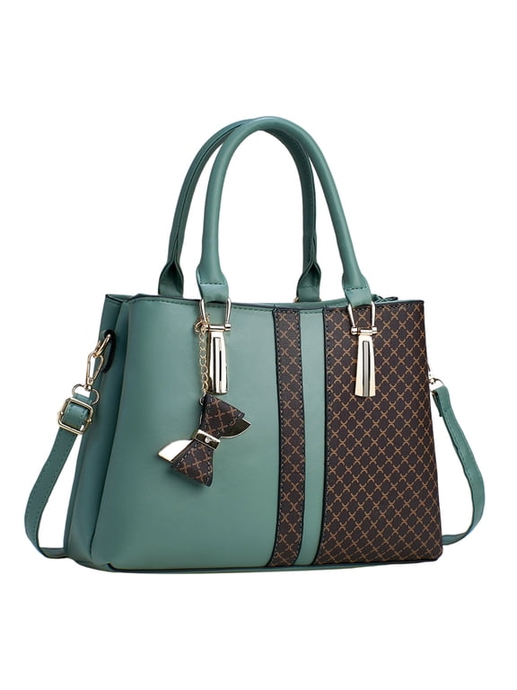 Purse And Handbags For Women, 3 Zip Compartments Tote Bag Designer Shoulder Purse Top Handle Satchel Bags Green