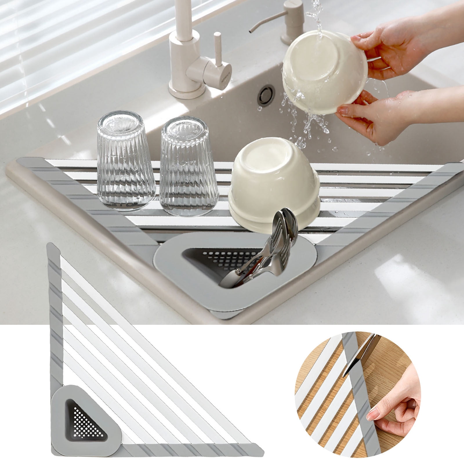 Jioakfa Triangle Roll-Up Dish Drying Rack - Small Foldable Silicone ...