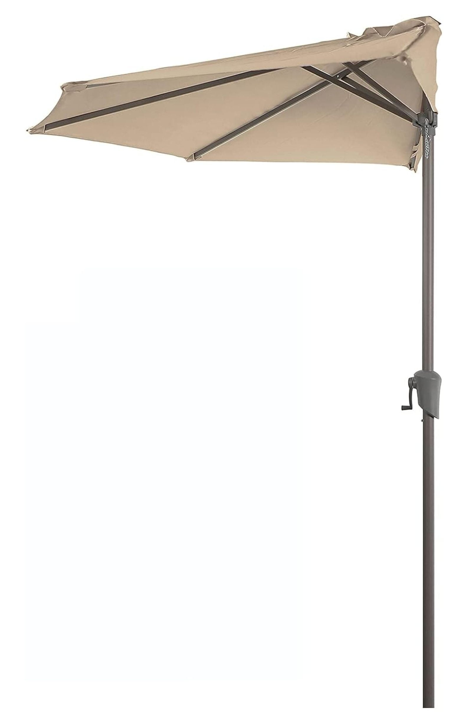 Beige 9’ Half Round Patio Umbrella with Crank and Steel Frame