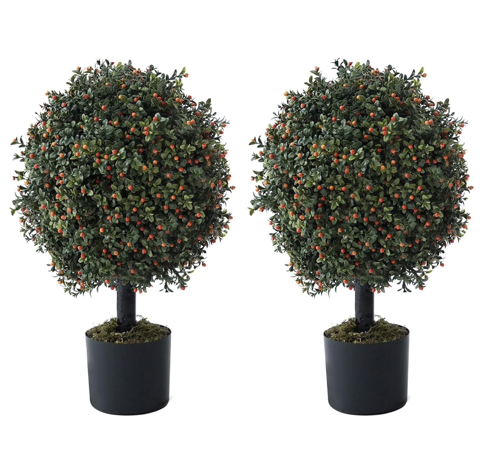 Set of 2 Green Artificial Boxwood Topiary Trees in Black Pots