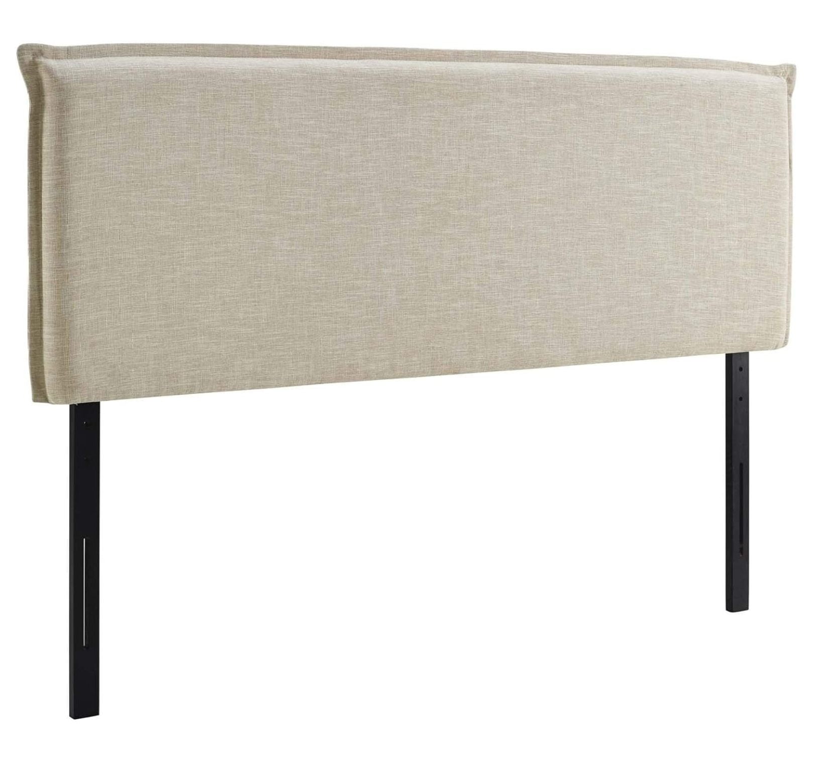 Beige Linen Upholstered Queen Headboard with French Piping
