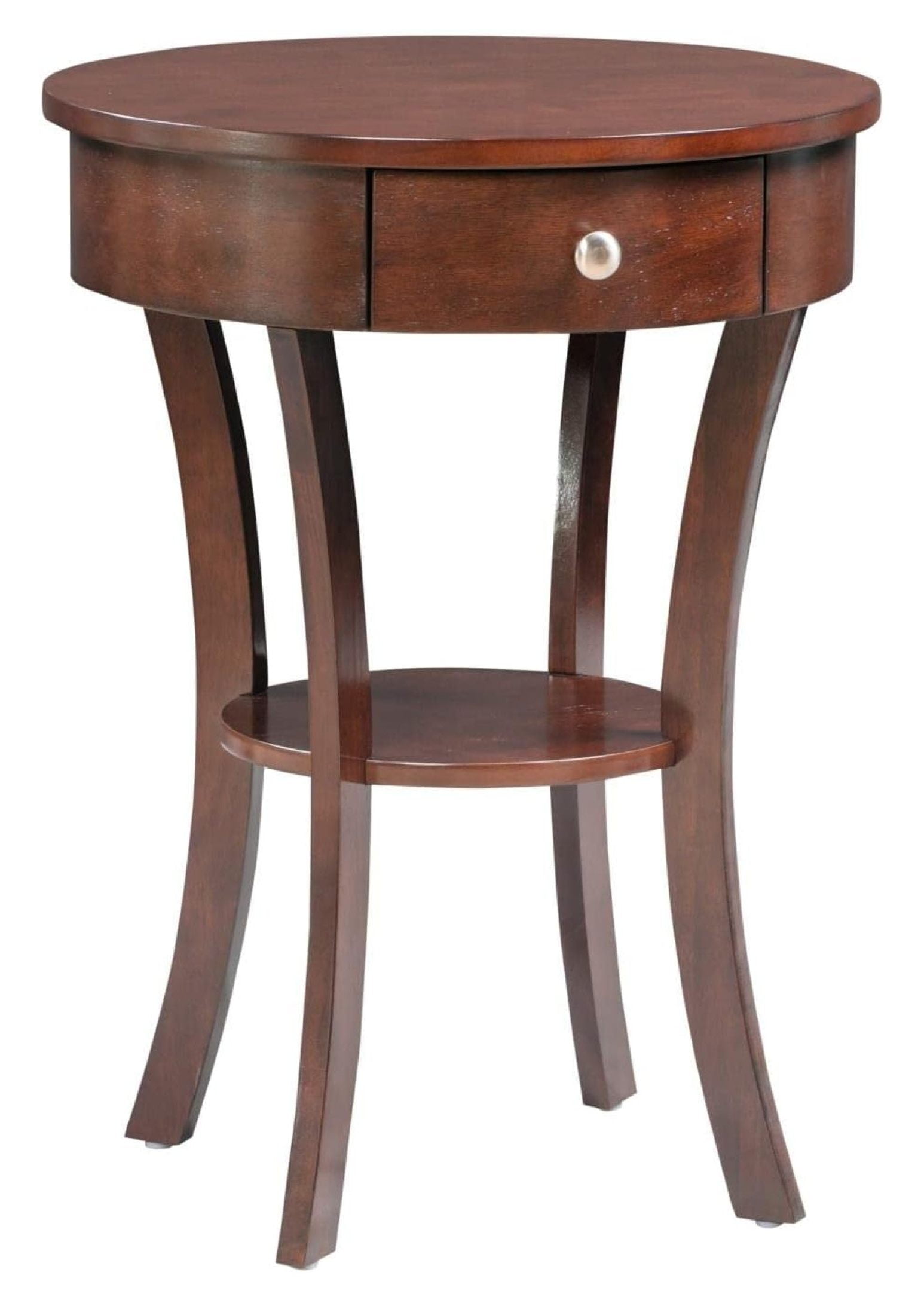 Espresso Round Wood End Table with Storage Drawer
