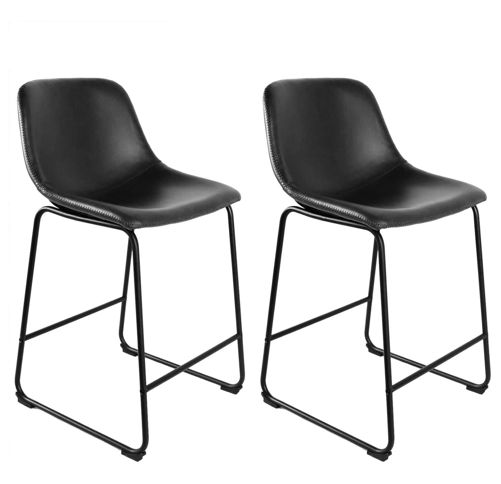 Black Faux Leather Industrial Counter Height Bar Stools Set