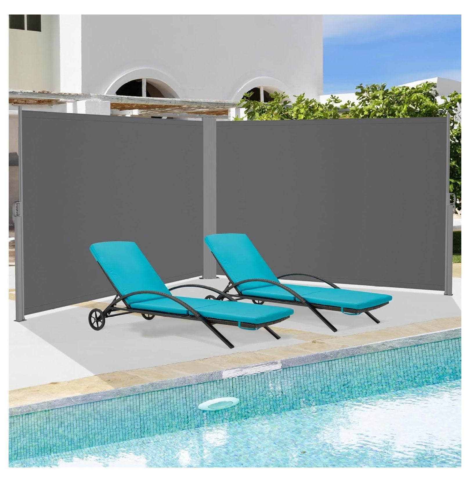 Jiowenm Double Retractable Side Awning, Folding Side Screen Awning