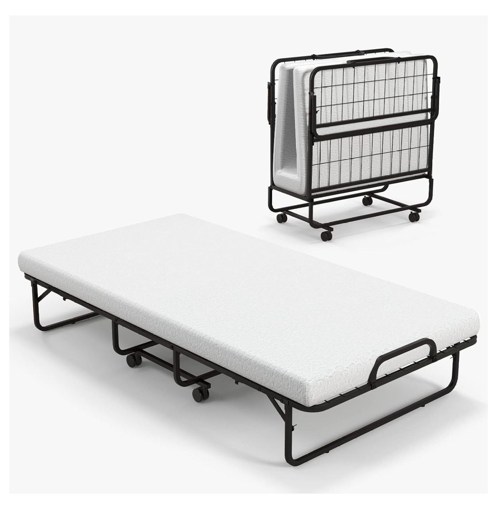 Jiowenm Folding Rollaway Bed with 4” Mattress, Size Portable Bed with