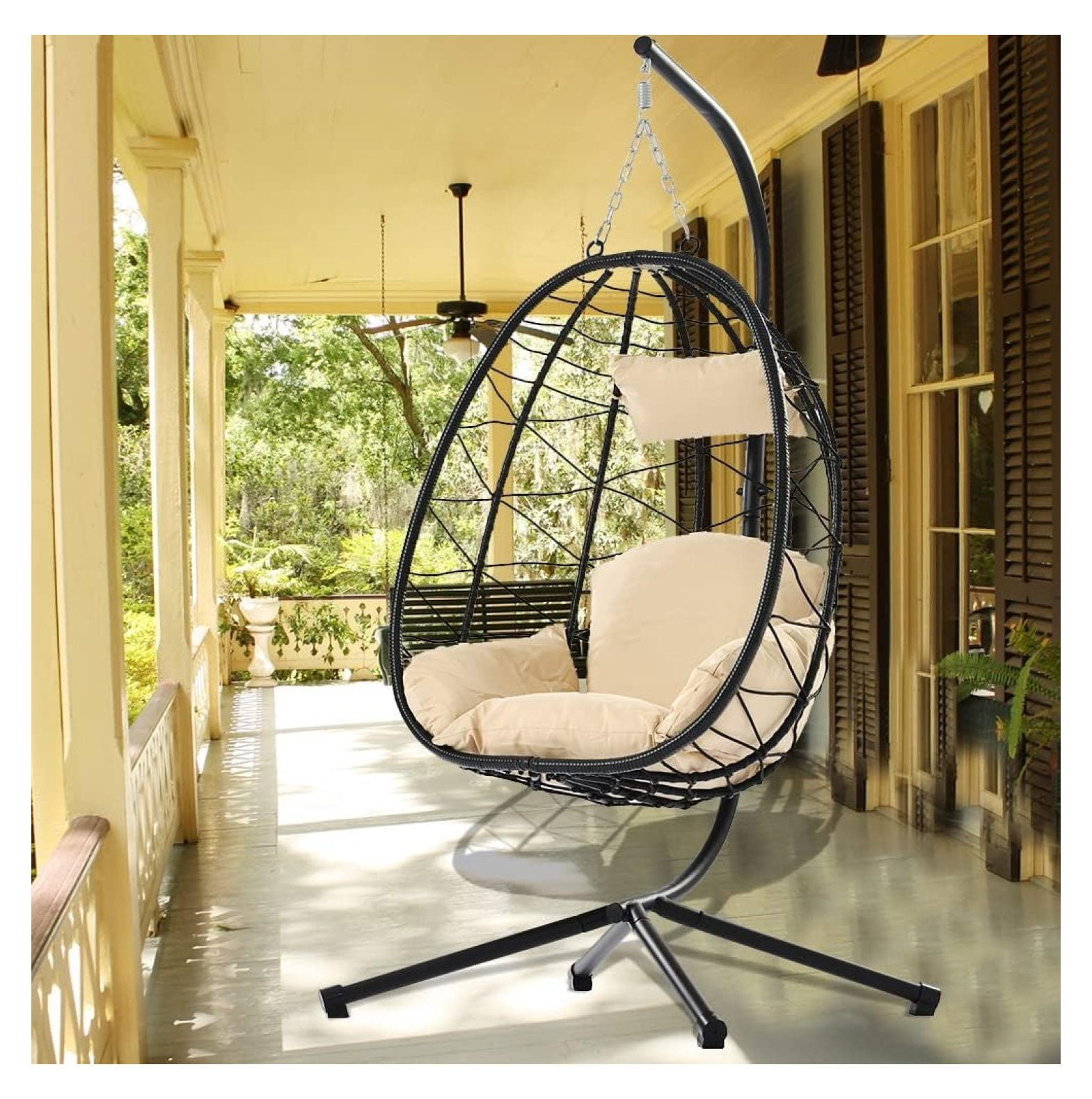 Jiowenm Hanging Egg Chair with Stand and UV Resistant Cushion, Indoor
