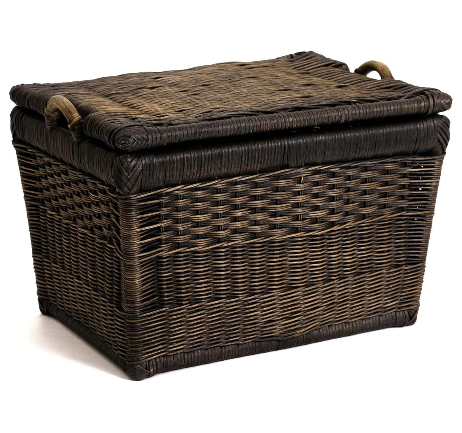 Medium Antique Walnut Brown Rattan Lift-Off Lid Storage Basket