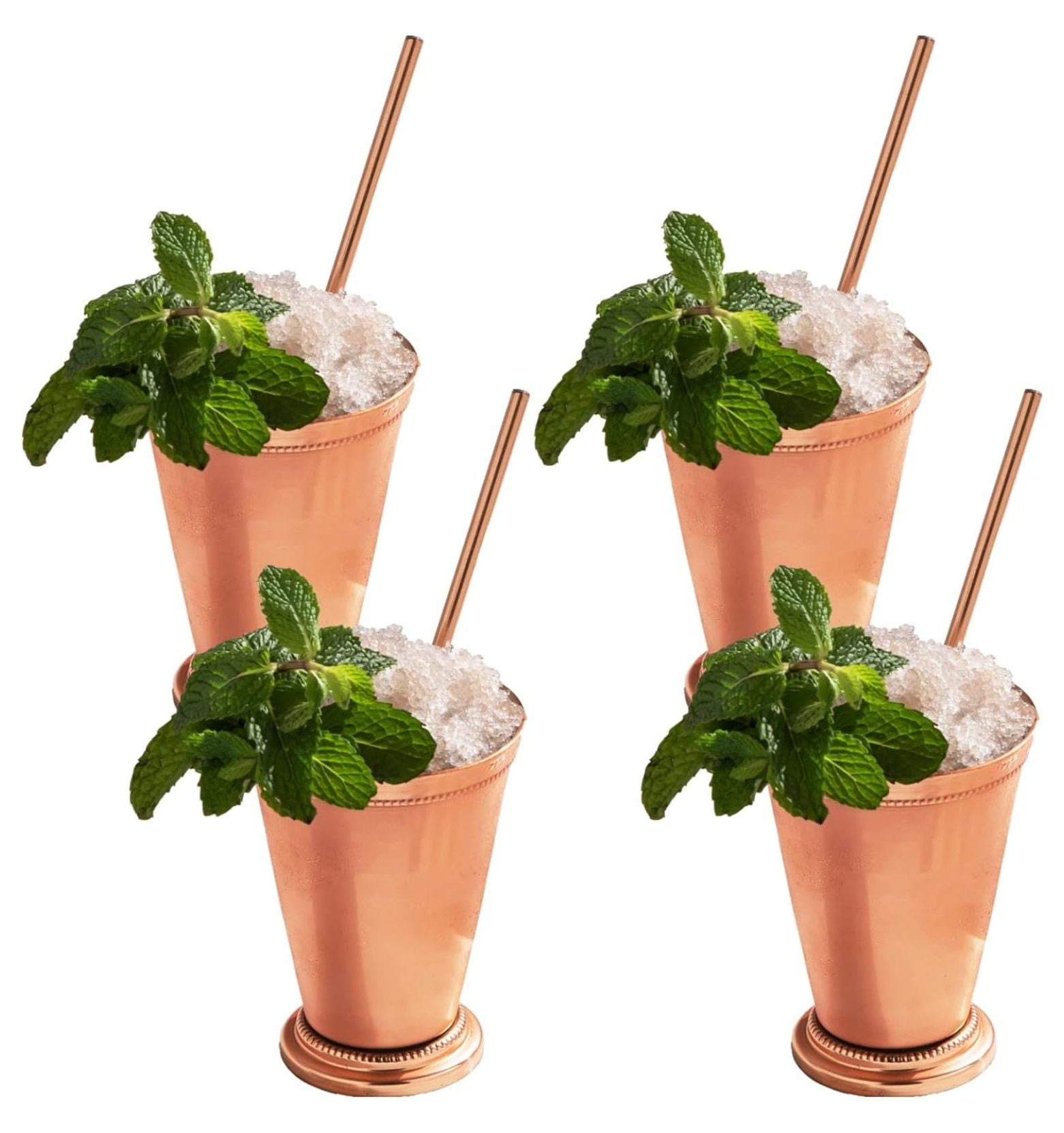 Handcrafted Copper Mint Julep Cups with Straws, Set of 4