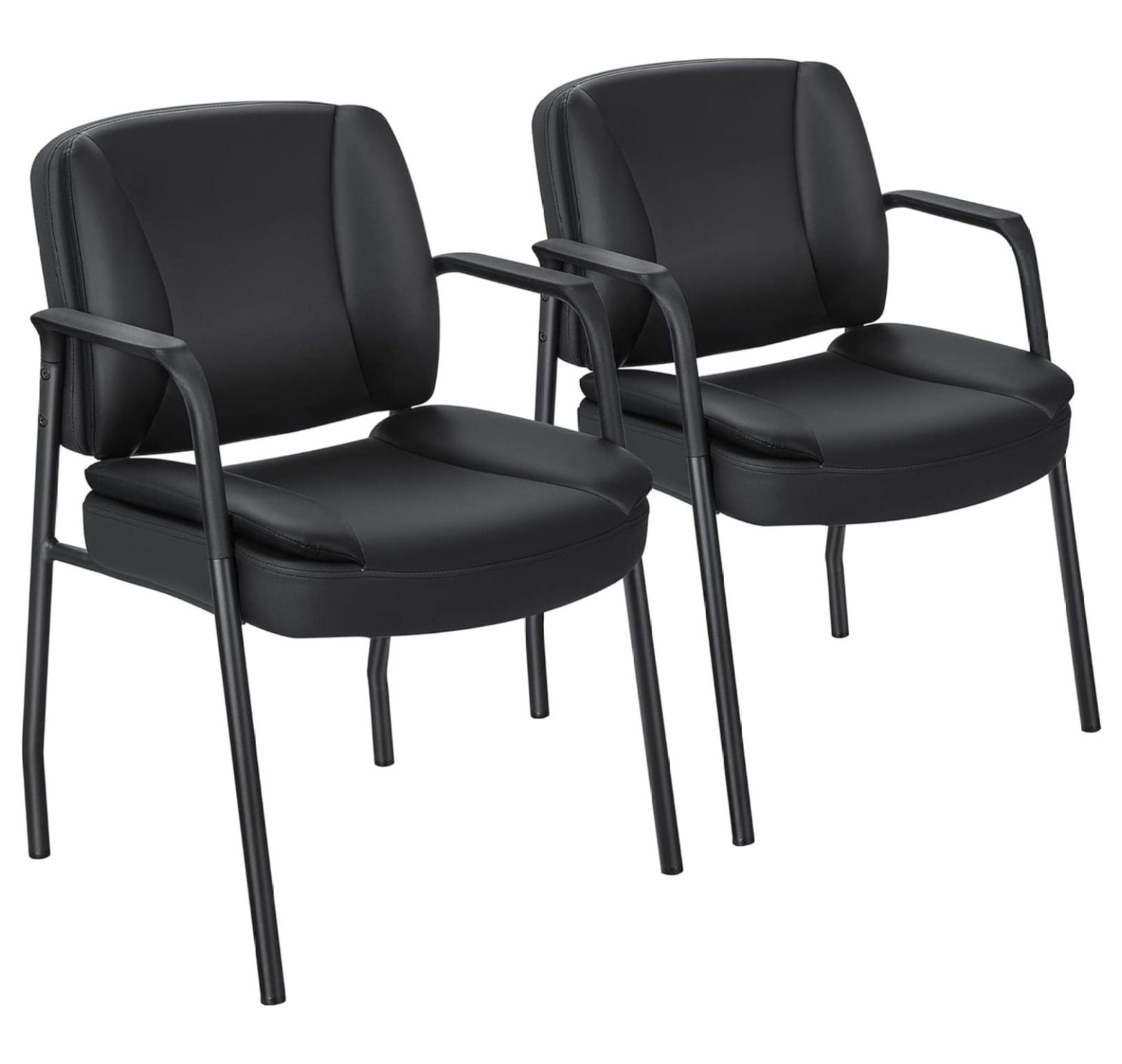 Black Leather Office Guest Chairs with Metal Frame, Set of 2