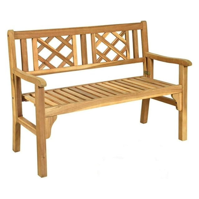 Jiowenm Outdoor Patio Bench Acacia Wood Garden Bench with Backrest and