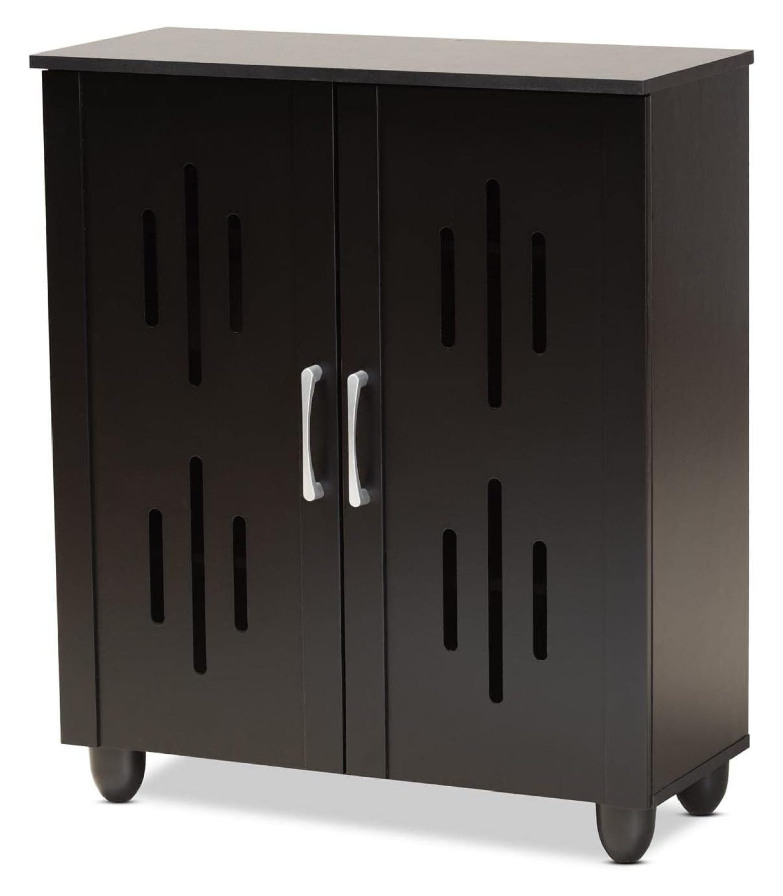 Espresso Brown Wood 2-Door Shoe Storage Cabinet with Metal Handles