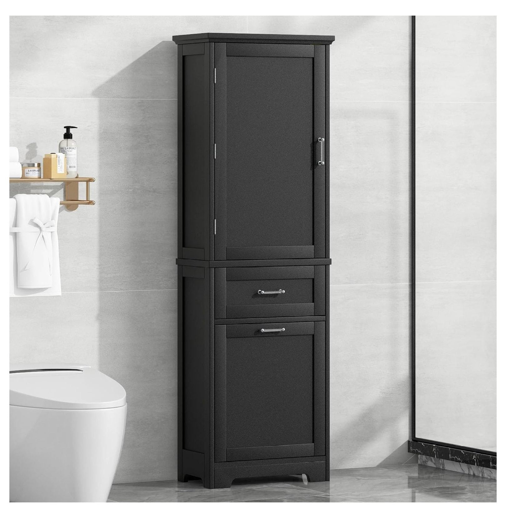 Jiowenm Tall Bathroom Storage Cabinet, Solid Wood Pantry Sideboard with ...
