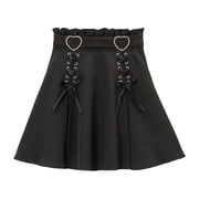 Jirai Kei Fashion Cutecore Short Skirt High Waisted Ruffle A Line Skirt Black XXL