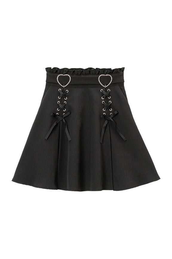 Jirai Kei Fashion Cutecore Short Skirt High Waisted Ruffle A Line Skirt Black XXL