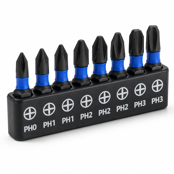 Jis 1"mm #0x1 #1x2 #2x3 #3x2 8pc S2 Steel Bit Set