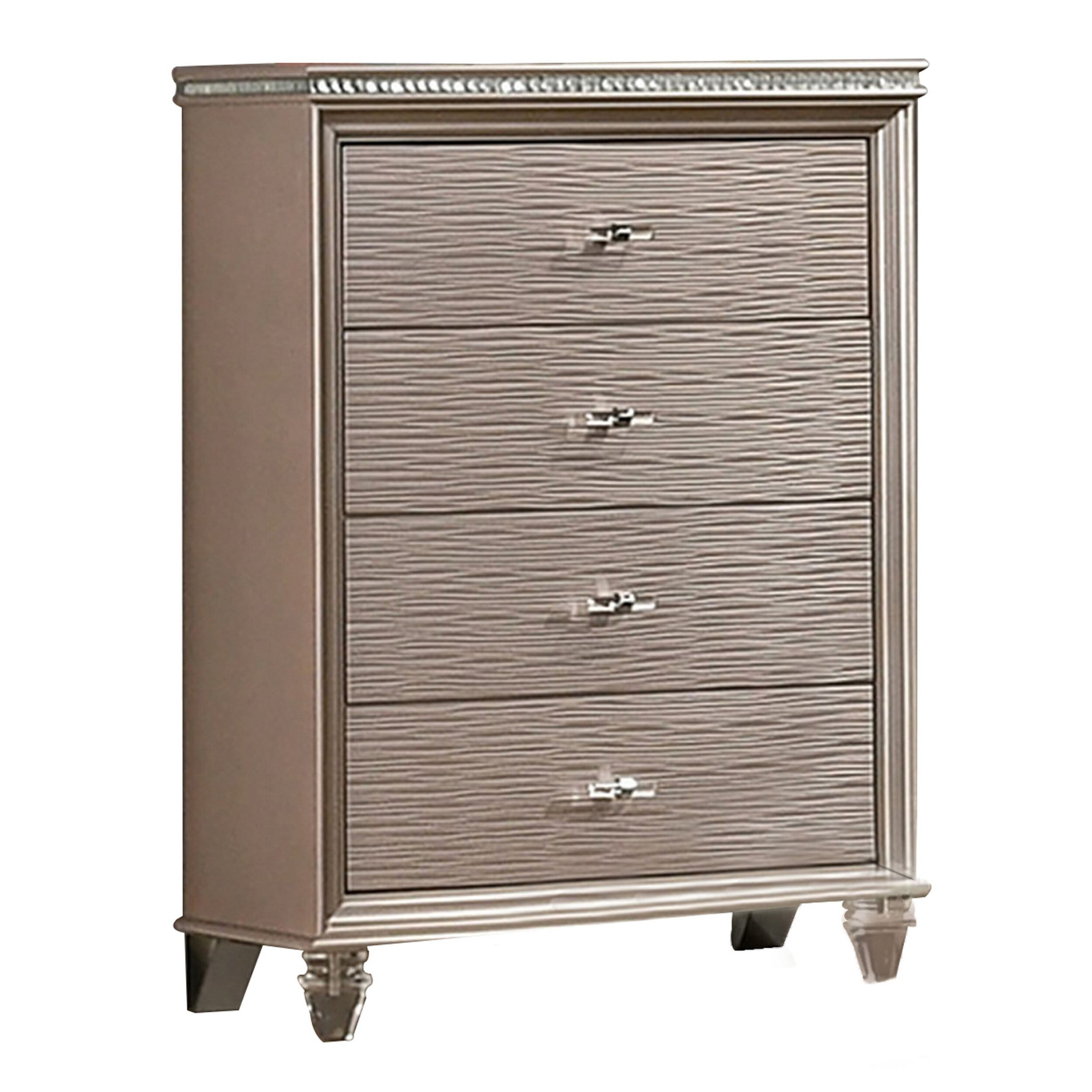 Jisoo 44 Inch Tall Dresser Chest, Textured Drawers, Crystal Accents ...