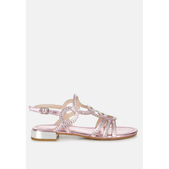 Jisters Cut Out Detail Rhinestone Flat Sandals