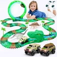 thumbnail image 1 of JitteryGit Dinosaur Race Track Glowing Loop Toy Set - Kids Christmas Play Gift Idea - STEM Flexible Car Track for Boys & Girls Ages 3-8, 1 of 9