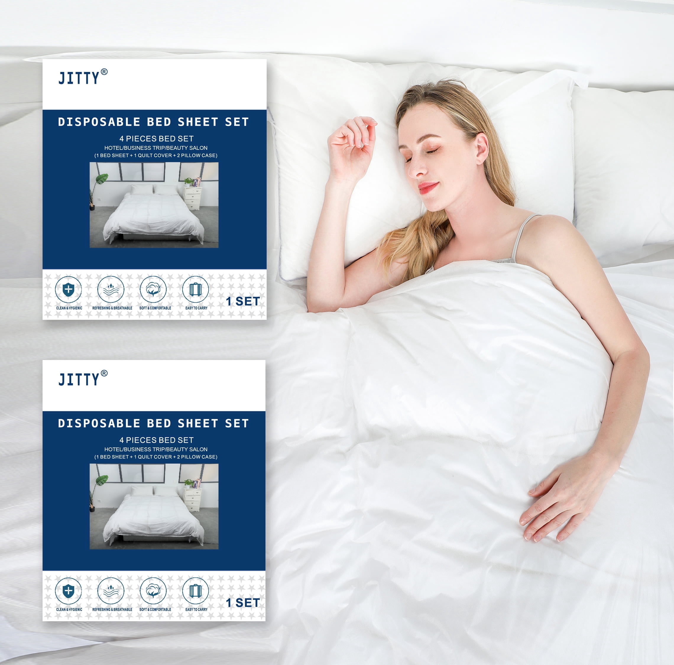 Jitty 2 Pack Disposable King Size Bedding Sheets Quilt Cover Sets for Adult Teens Home Hotel Travel Spa Hospital 4pcs/Pack