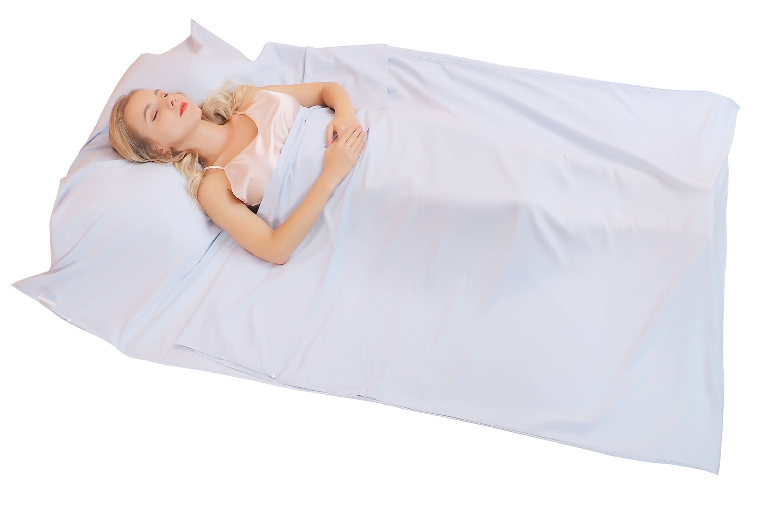 Jitty Sleeping Bag Liner 83"x45",Portable Lightweight Sleeping Bags,Travel Sheet with Pillow Slot for Adult Teen Hotel Travel Camping Home (Glacial Silver)