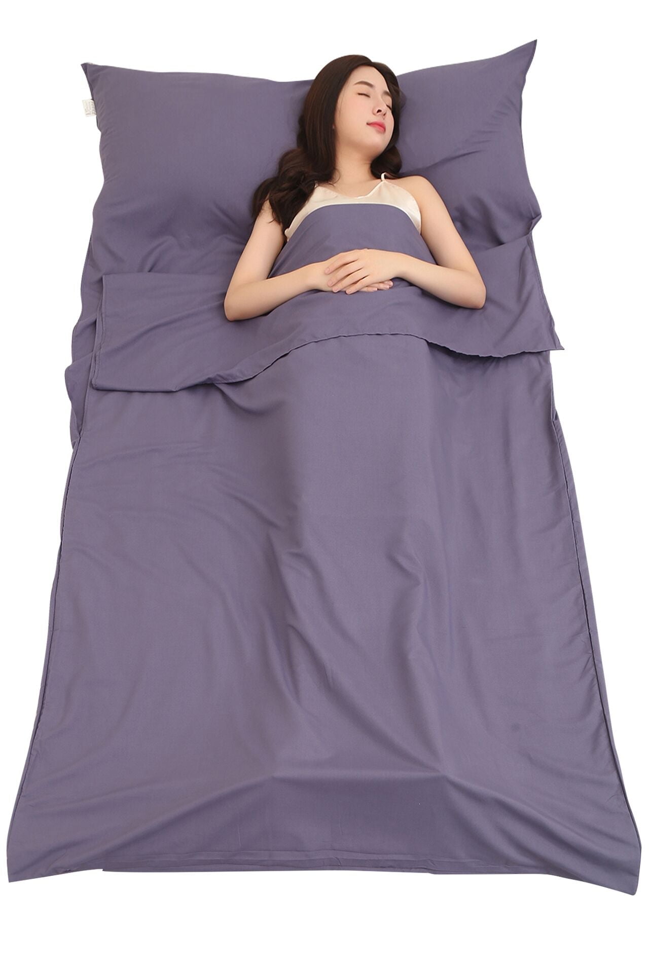 Jitty Sleeping Bag Liner 83"x45",Portable Lightweight Sleeping Bags,Travel Sheet with Pillow Slot for Adult Teen Hotel Travel Camping Home (Grey Blue)