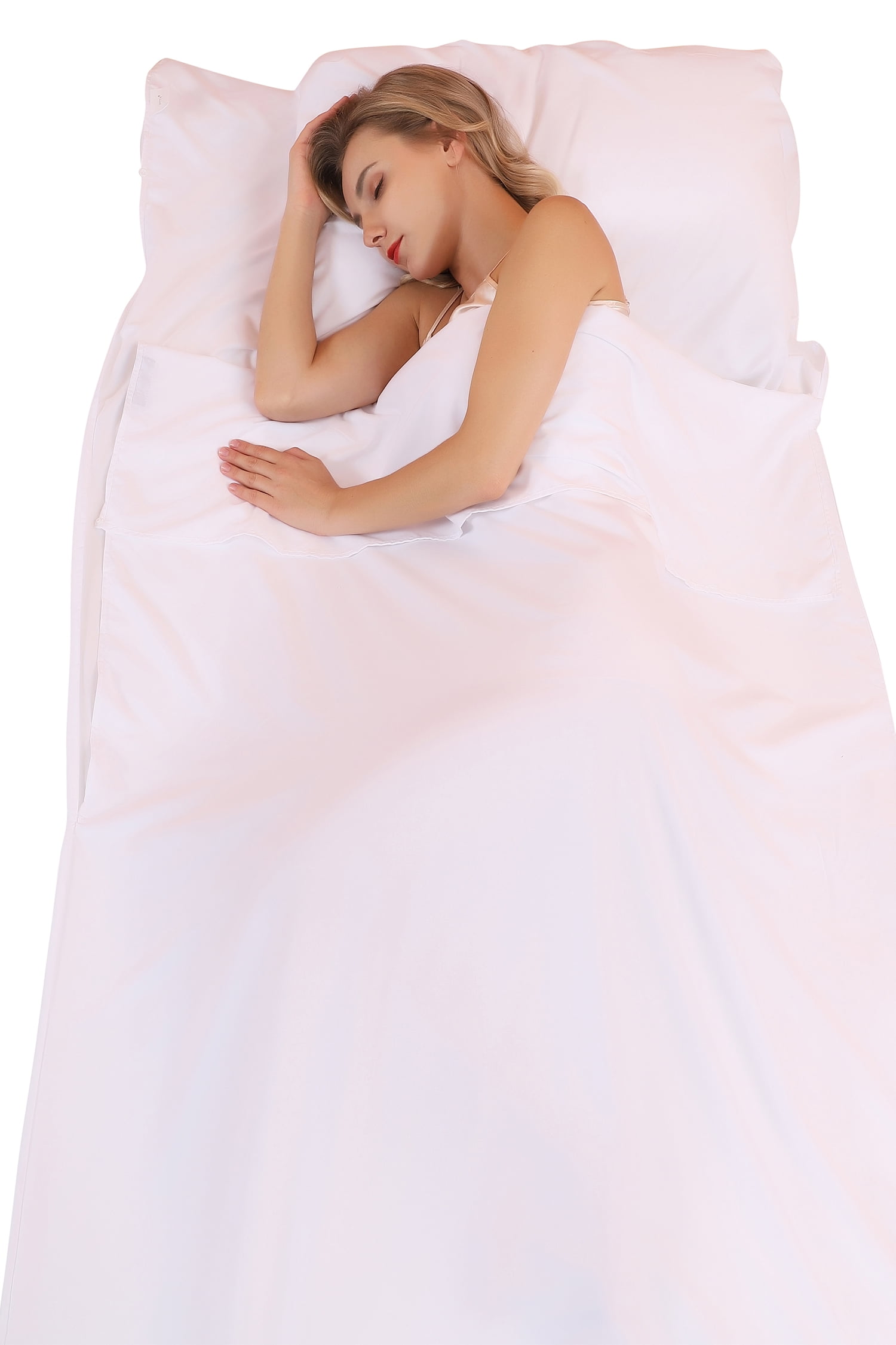 Jitty Sleeping Bag Liner 83"x45",Portable Lightweight Sleeping Bags,Travel Sheet with Pillow Slot for Adult Teen Hotel Travel Camping Home (White)
