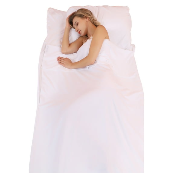 Jitty Sleeping Bag Liner 83"x45",Portable Lightweight Sleeping Bags,Travel Sheet with Pillow Slot for Adult Teen Hotel Travel Camping Home (White)