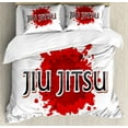thumbnail image 1 of Jiu Jitsu Queen Size Duvet Cover Set, Japanese Martial Arts Typography on Color Splash Background, Decorative 3 Piece Bedding Set with 2 Pillow Shams, Vermilion Charcoal Grey White, by Ambesonne, 1 of 3