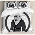 thumbnail image 1 of Jiu Jitsu Queen Size Duvet Cover Set, Wrestler Athlete Gorilla Dressed in Kimono Hand Drawn Style, Decorative 3 Piece Bedding Set with 2 Pillow Shams, Charcoal Grey Black and White, by Ambesonne, 1 of 3