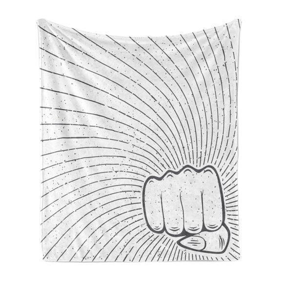 Jiu Jitsu Soft Flannel Fleece Blanket, Monochrome Style Female Punch Graphic with Grunge Effect Mma Sports, Cozy Plush for Indoor and Outdoor Use, 60" x 80", Charcoal Grey and White, by Ambesonne