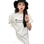 Jiu Li Bow T Korean Simple Letters Bow Embroidered Short-Sleeved T-Shirt Grey Free Size Sober And Stylish Combed Cotton Loose Commuting Regular Slim Fit