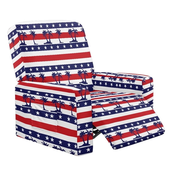 Jiueut American Flag Palm Tree Print Recliner Chair Cover, Dustproof Sofa Slipcover Stretchable Reclining Chair Covers with Storage Pockets for Home Use