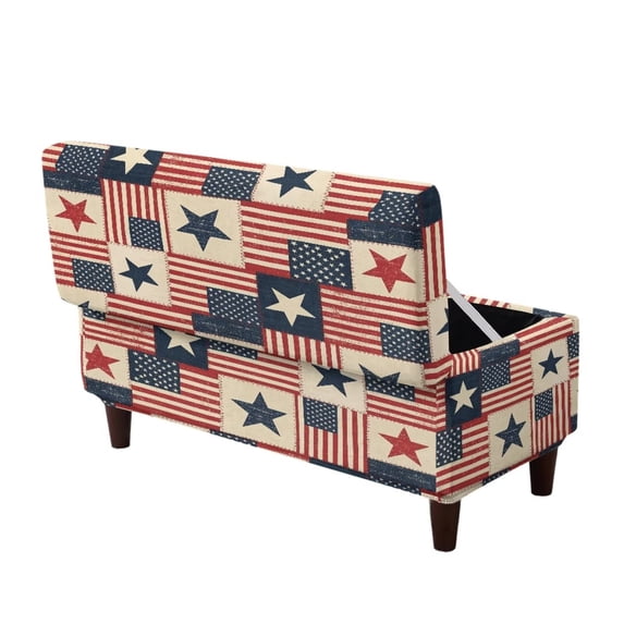 Jiueut American Flag Plaid Pattern Ottoman Cover Stretch Jacquard Rectangle Ottoman Cover Soft Ottoman Slipcover 4th of July Decor Storage Foot Stool Cover with Elastic Bottom for Living Room, M
