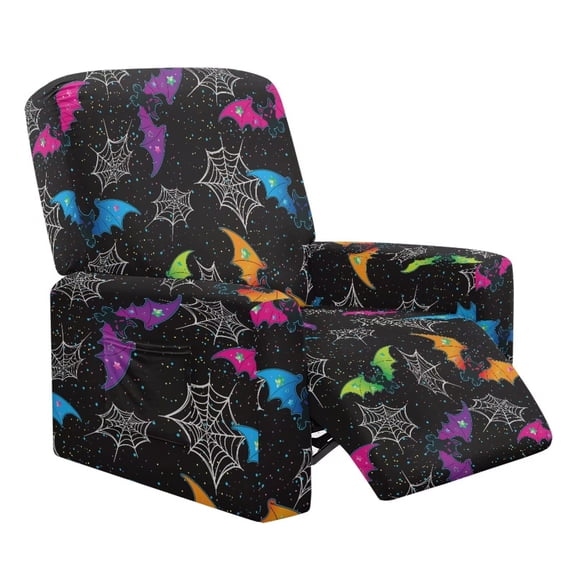 Jiueut Bat Spider Web Pattern Recliner Chair Slipcover Halloween Decoration Wear Resistant Recliner Slipcover with Storage Pocket Dustproof Reclining Covers for Kids, Pets