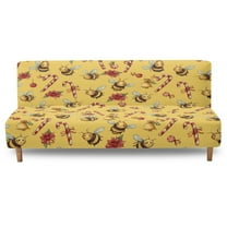 Jiueut Bee Candy Cane Christmas Bell Print Armless Sofa Covers, Dustproof Futon Sofa Chair Covers Anti Scratch Couch Slipcover without Armrests for Pet Hair and Spill Protection Xmas Decor