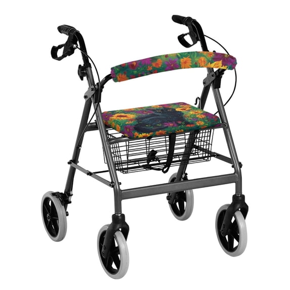 Jiueut Black Cat Medical Products Rollator Walker Seat & Back Cover for Women 2 Piece Rollator Walker Seat and BackRest Cover with Cats Driving Aid Cover for Seniors