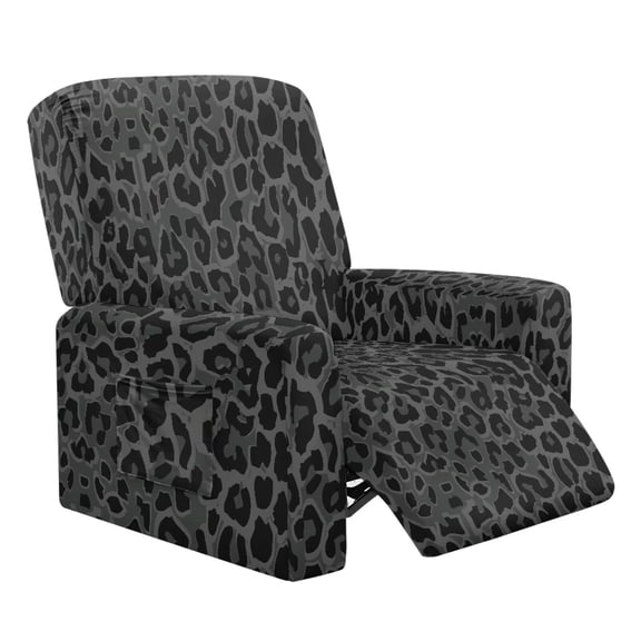Jiueut Black Leopard Pattern Recliner Chair Slipcover, 4 Pieces Soft Reclining Chair Covers Stretchable Sofa Slipcover with Anti-Slip Straps