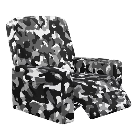 Jiueut Black White Camo Pattern Recliner Chair Covers, 4 Pieces Soft Couch Cover Non Slip Reclining Chair Covers with Elastic Edges for Fabric and Leather Chairs