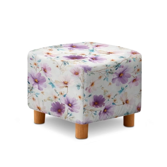 Jiueut Blue Daisy Print Footstool Cover, Stretchable Ottoman Sofa Cover Non Slip Comfortable Square Furniture Protection for Footrest Sofa