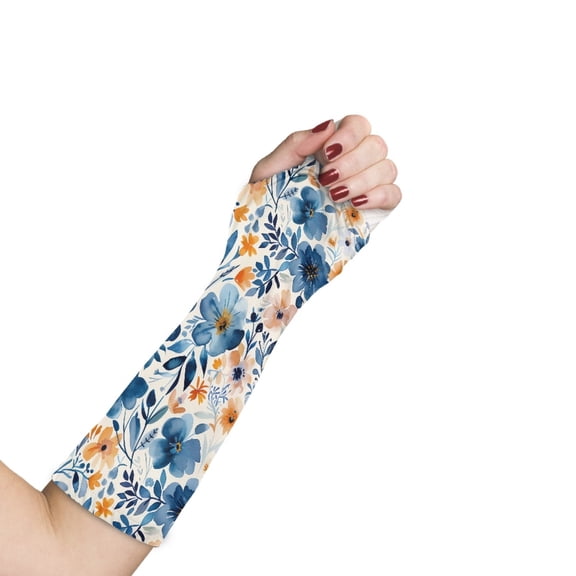 Jiueut Blue Flower Arm Cast Cover Arm Cast Covers for Shower Adult Hand Cast Cover with A Thumb Hole Size M Wrist Cast Cover for Shower Decorative Arm Plaster Cover