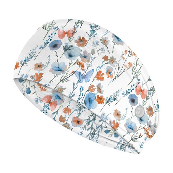 Jiueut Blue Flower Nurse Button Headband Elastic Sports Headbands Thick Non-Slip Hair Bands for Women Headbands for Masks with Buttons for Nurses Sports Headbands for Teens