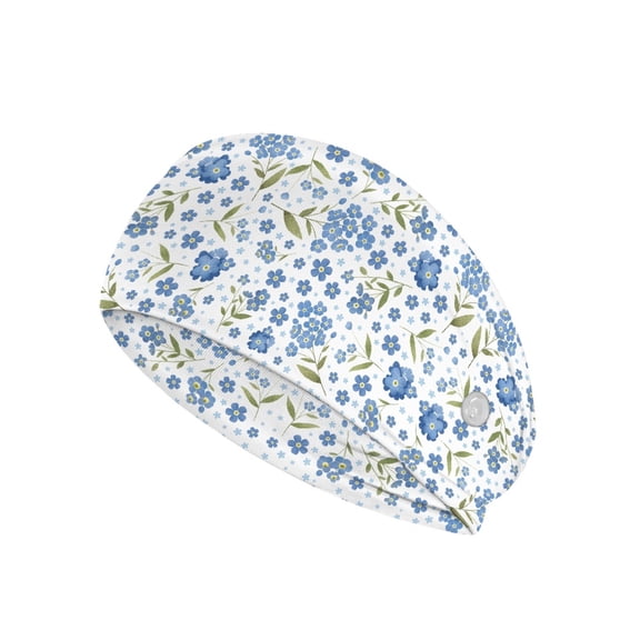Jiueut Blue Flower Nurse Button Headband Nurse Headbands for Women with Buttons Headbands for Nurses with Buttons for Mask Lightweight Wide Headbands for Girls Non Slip