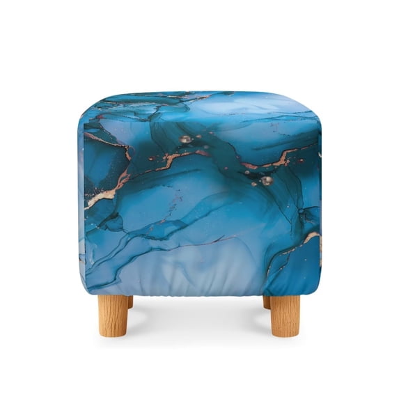 Jiueut Blue Golden Marble Print Ottoman Cover Square, Stretch Thick Ottoman Slipcover Washable Storage Ottoman Cover Foot Stool Cover with Elastic Bottom for Living Room
