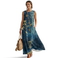 thumbnail image 1 of Jiueut Blue Ink Leaf Print Maxi Dresses for Women, Crewneck Sleeveless Maxi Dress for Women with Pockets, Linen Look Breathable Loose Fit Vacation Dress, M, 1 of 7