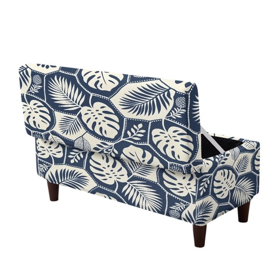 Jiueut Blue Monstera Palm Leaves Pattern Rectangle Ottoman Cover Stretch Soft Footrest Slipcover Form Fit, Universal Folding Storage Foot Stool Covers with Non-Slip Elastic Band for Pets Kids, L