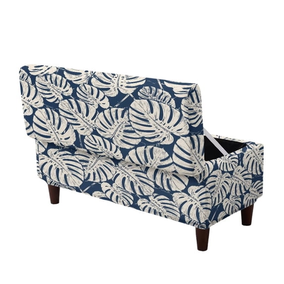 Jiueut Blue Monstera Palm Leaves Print Ottoman Cover Stretch Storage Ottoman Slipcover Folding Storage Bench Ottoman Cover Footrest Stool Slipcover Footstool Protector with Elastic Bottom, Large