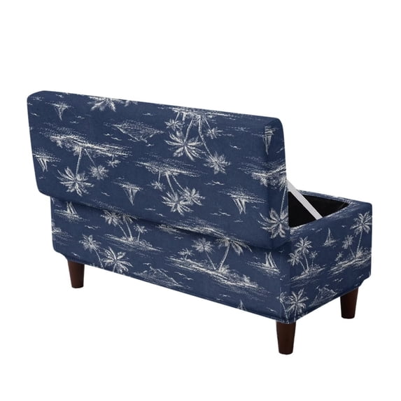 Jiueut Blue Palm Tree Boat Print Stretch Ottoman Cover Rectangle Folding Storage Stool Furniture Protector Soft Slipcover with Elastic Bottom for Living Room Bedroom Entryway, Large